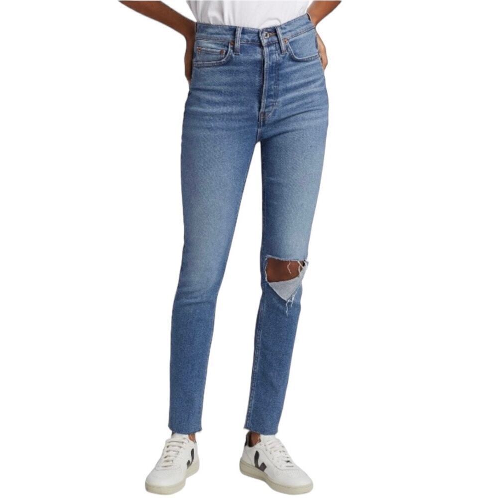 RE/DONE Jeans 90’s Skinny Ultra High Rise Broken Through w/ Rips Size 28 - Picture 2 of 14